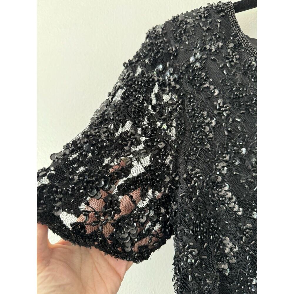Stenay Beaded Silk Black Short Sleeve Formal Knee Length Sequin Dress Size 6 - Picture 5 of 7